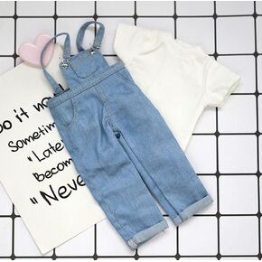 Blyth BJD clothes 30cm 1/6 BJD SD YOSD doll clothes Fashion Denim overalls pants and Short sleeve T-shirt set doll accessories (blue)