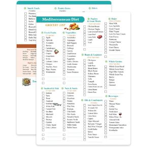 Reusable Mediterranean Diet Meal Plan and Grocery List, Heart Healthy Food List with Recipes for High Blood Pressure Diabetic Weightloss Grocery & Shopping List Guide, Diet Food Chart Meal Plan Double Sided Erasable material A4 size