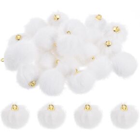 uxcell Pom Pom Charm, 24Pcs 15mm - Faux Fur Fluffy Pom Poms Pendants Balls, Pom Poms for DIY Crafts Jewelry Making Keychain Accessory (White)