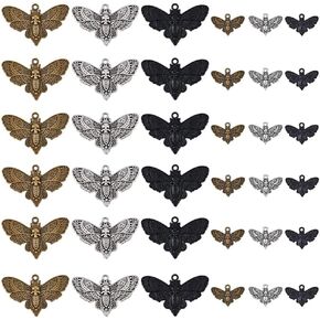 Superfindings 36pcs 6 أنماط عتيل المعلقات القوطية سحر سحر الحشرات الفضية السود