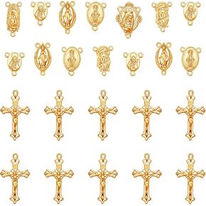60Pcs/30Sets Rosary Making Kits Supplies Religion Cross and Center Medal Charms Jesus Crucifix Oval Alloy Pendant for Diy Prayer Necklace Catholic Jewelry in Kuwait