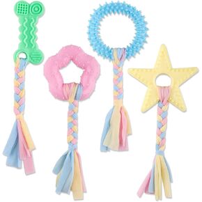 4 PCS PUPPY PUPPY TOYS FOR BERDER SMITHER ، حلقة تسنين الجرو ، ألعاب الكلاب المتينة المطاطية الناعمة ، ألعاب الكلب الحبل ، لعبة تفاعلية مضحكة ، ألعاب جرو للجرى الصغيرة ، مجموعة ألعاب الكلب (النمط 5)