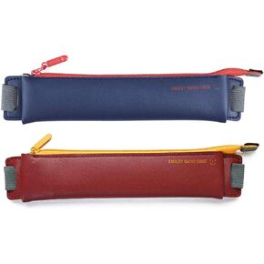 LuFOX 2-Pack PU Leather Pen Pencil Pocket Case Sleeve Holder Pouch with Elastic Band for Book Notebook Bible (Pink and Blue)