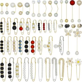 BDS-HOME 50Pcs Brooch Buckles Faux Pearl Brooch Pins, Rhinestones Button Safety Pin Cover up Buttons for Shirts, Sweaters, Hats, Clothing Accessories, Pants Tighten or Decoration