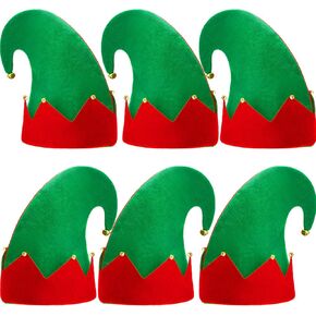 SATINIOR 6 Pcs Christmas Elf Felt Hat Xmas Red and Green Santa Elf Hats with Bells Xmas Holiday Favors Gifts Party Accessories