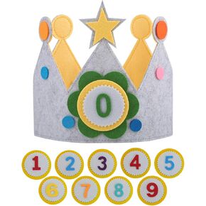 Birthday Crown Hat with Numbers,Children's Fabric Hat,Interchangeable Numbers 0-9,Boys Girls Hats for Birthdays
