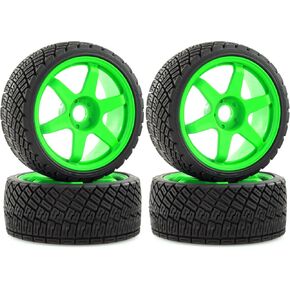 REDSPIDER•1/8 RC Rally Car Tires On Road Tyres 17mm Hex Plastic Wheels Rims Compatible with 1/7 1/8 Scale Racing Car KM WRC C3 ARRMA Felony Infraction Limitless RC On-Road Car (Green 1)