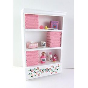 Dolls House Miniature Bathroom Furniture Shelf Unit Pink Towels & Accessories