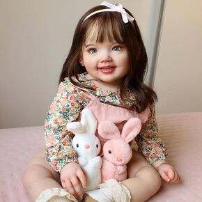 Wamdoll 28Inches Long Brown Hair Lifelike Reborn Princess Girl Dolls That Look Real and Feel Real, Realistic Newborn Toddler Collectible Art Doll Smiling with Teeth