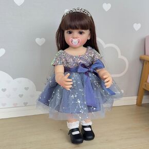 22 Inches Real Baby Size Long Hair So Truly Reborn Baby Doll Crafted in Full Body Vinyl Realistic Newborn Princess Toddler Dolls Washable for Girl