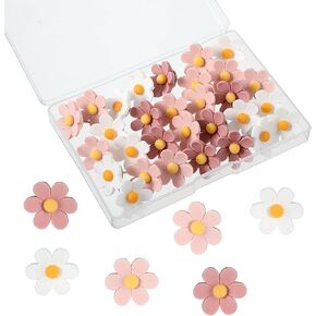 Flower Push Pins, 30Pcs Thumb Tacks for Cork Board, 0.9Inch Cute Push Pins for Bulletin Boards Cork Boards Cardboard Hanging Posters Wall Decorations(Pink + White)