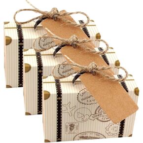 LAEYIAP Mini Suitcase Favor Box,Party Favor Candy Box,Kraft Paper with Tags and Burlap Twine for Travel Themed Party, Bridal Shower, Wedding Decorations (12)