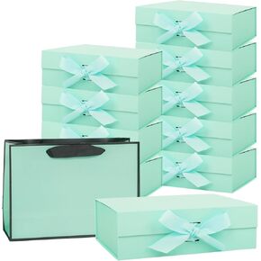 Bridesmaid Gift Box,10 Set Luxury Gift Box Gift Box with Lids and Ribbon Paper Gift Bags,Collapsible Gift Box Wedding Proposal Gift Box for Proposal, Wedding, Birthday, Business, Christmas,9.8 x 7 x 3.3 Inch (White)