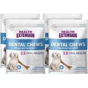 Health Extension Peanut Butter Dental Bones for Dogs, 8 Medium Bones – Supports Dental Health, Delicious Flavor, Ideal for Puppy Training