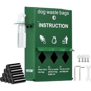 VEVOR Dog Waste Station with Hand Wash Bottle, 11.5 Gallons Pet Waste Bin with 50 Can Liners, Bag Dispenser & 600 Waste Bags, Outdoor Dog Waste Disposal System for Backyard