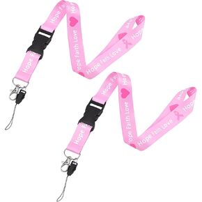 WANDIC Breast Cancer Awareness Lanyards, Pink Ribbon Lanyard Neck Lanyard Strap Badge Card Holder for Keychain Phone Holder
