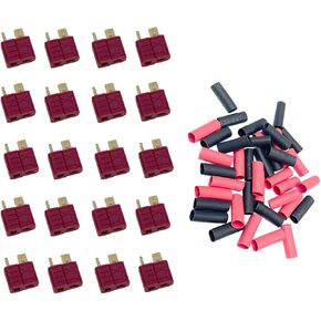 20Pcs 10 Pairs Red Color 4Grips Antis Ultra Deans T-Plug Connectors Male & Female Pins w/Shrink Tubing For RC Battery Pack Dual Charger Motor ESC And Other Electric Parts (10Pairs 4Grips T plug)