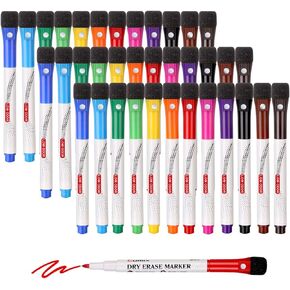 Comix Magnetic Dry Erase Markers, Fine Tip Black Whiteboard Markers with Eraser Cap, Low Odor Black Markers for Kids Teachers