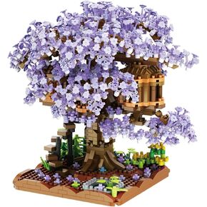 Purple Cherry Blossom Bonsai Tree Building Blocks Set,（1443 Pieces） Flower Treehouse Model Mini Building Block Toys,Tree House Model Toys Gifts for Kid and Adult