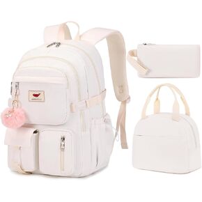 3 PCS Laptop Backpack 15.6 Inch Elementary Middle High School Bag College Backpacks with Lunch Box Pencil Pouch Set Travel Bookbags for Teens Girls Women Students (Blue)