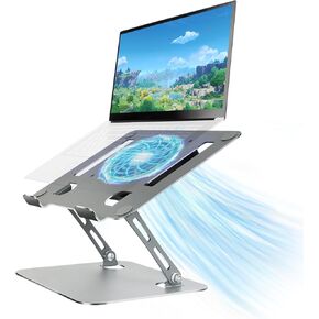 Desk Laptop Stand with Cooling Fan, Adjustable Height Laptop Cooling Pad, Laptop Stand Ergonomic, Fully Compatible with Laptops and Tablets from 10 to 16 Inches