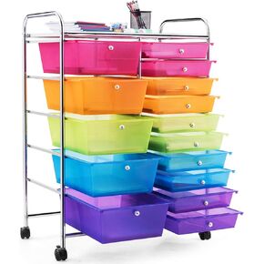 Giantex 15-Drawers Rolling Storage Cart, Mobile Book Paper Organizer Utility Trolley with Wheels, Ideal for School, Office, Home (Rainbow)