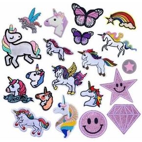 20 Pcs Unicorn Iron on Patch Bundle - Girly Pink Chenille Patches Cute Repair Applique DIY Accessory for Hats, Clothes, Jackets,Caps, Bags, Backpacks