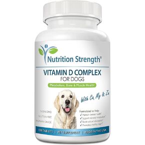 Vitamin D for Dogs with Calcium, Magnesium and Zinc to Support Strong Teeth, Bones and Muscles, Promote Mineral Metabolism and a Healthy Immune Function, 120 Chewable Tablets