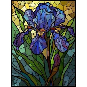 5D Diamond Art Painting Kits by Number for Adults Stained Glass Iris Flower Diamond Art Painting Full Round Drill Color Rhinestone Embroidery Craft Kits for Decor 30x40cm