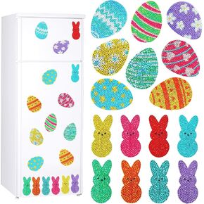 Muximud 16 Pcs Easter Diamond Art Magnets for Refrigerator DIY Eggs Bunny Diamond Painting Magnets Accessories Diamond Art Kits for Kids Adults Easter Crafts Gifts Home Decor
