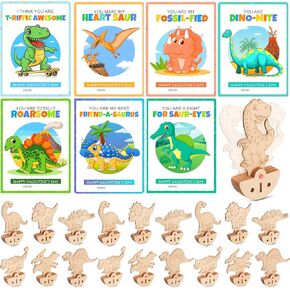 Valentines Day Gifts for Kids, 21 Packs Dinosaur Party Favors, Valentines Cards for Kids Classroom School, Building 3D Puzzles STEM Kits Tumbler Toys, Class Valentines Exchange Gifts for Boys Girls