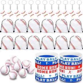 LEIFIDE 48 Pcs Basketball Soccer Football Baseball Party Favors Supplies 12 Sets Silicone Bracelet Drawstring Treat Bag Mini Stress Ball Keychains for Birthday Sports Party Supplies(Basketball)
