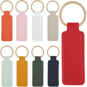 SUNNYCLUE 18Pcs 9 Colors PU Leather Keychain Blank Key Chain Blanks Bulk Colorful Rectangular Engraving Blanks Keychains Holder with Gold Iron Key Ring for Keys Chain Stamping DIY Crafts Accessories