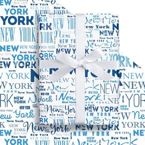 LeZakaa New York Gift Wrapping Paper Roll, New York Lettering in Bule & Red, City Wrapping paper for Birthday, Holiday Vacation Travel Gift Wrap, Mini Roll, 17 inches x 16.4 Feet (23.2 sq.ft.)