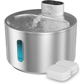 QANYI Cat Water Fountain Stainless Steel, 140oz/4L Wireless Cat Drinking Fountain, Battery Operated with 3 Filters, Cordless Pet Water Fountain Rechargeable with Motion Sensor, Cats & Dogs
