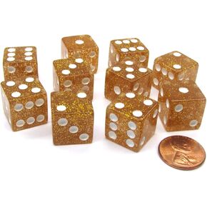 Koplow Games Set of 10 D6 16mm Glitter Dice - Yellow with White Pips
