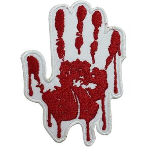 Blood hands patch, funky patch Humourous quotes patch,Embroidered Iron on Sew on Patch Badge for Clothes etc 8x5.5cm
