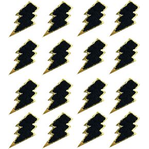 16 Pcs White Lightning Chenille patches with Gold Edges, Iron on Patches for Hats Clothes Bags Backpacks Jeans Repair. (16 pcs white)