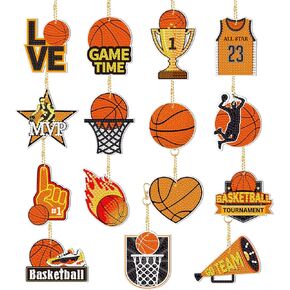 Yinkin 15 Pcs Basketball Diamond Art Keychains DIY 5d Diamond Painting Ornament(Basketball)