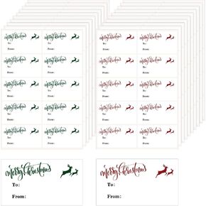 Outus Merry Christmas Tag Stickers Christmas to from Self Adhesive Tags Elk Stickers for Decals, Red, Green, 1.37 x 2.36 Inches(200 Pieces)