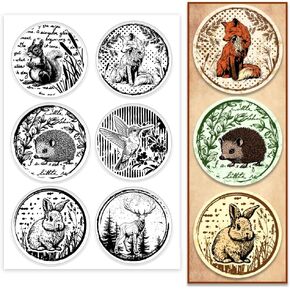 PH PandaHall Animals Round Stamps, Clear Stamps for Card Making Fox Squirrel Rabbit Hedgehog Sika Deer Transparent Silicone Stamp Rubber Stamp Paper Crafting Stamp for Journal Scrapbooking Decoration