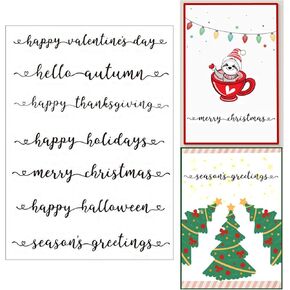 Arbuya Christmas Phrase Clear Stamps for Card Making and Journaling,Halloween Thanksgiving Silicone Stamps Autumn Phrase Words Rubber Stamp Seals for Crafts DIY Scrapbooking Album Decoration
