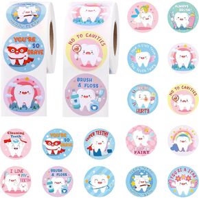 1000 PCS Tooth Shaped Roll Stickers,Tooth Shaped Dental Stickers Laptop,Water Bottle, Envelopes, Party Decorations Supplies Decor DIY Sticker Labels (style1)