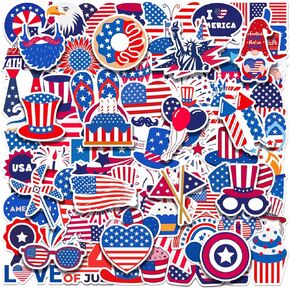100pcs 4th of July Theme Waterproof Vinyl Stickers - Patriotic Independence Day & Party Favors for Laptop, Water Bottle, Skateboard