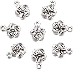 100pcs Antique Silver Plated Flowers Charms Pendant DIY Bracelets Necklace Jewelry Making Craft Wholesale 15mmx11mm(A283)
