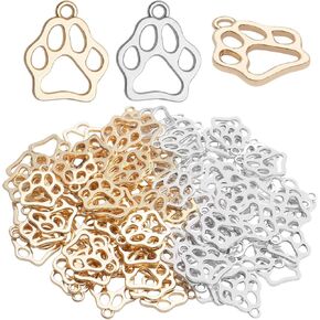 Animal Paw Charms,100pcs Paw Print Charms Dog Bear Cat Paw Pendant Charms for Bracelet Necklace Jewelry Making DIY Crafts