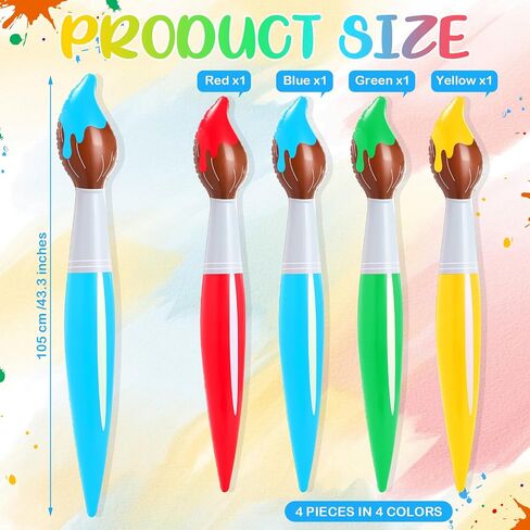 43.3 Inch Giant Inflatable Paint Brushes Large Blow up Colored Paintbrushes Set Art Paint Brushes for Kids Summer Birthday Party Favor Decoration Back to School Classroom, 4 Color in Saudi Arabia