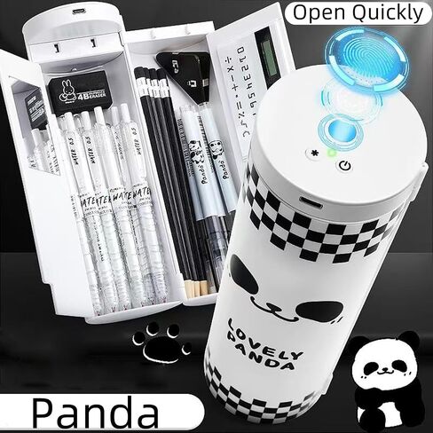 Fingerprint Lock Pencil Case for Friendship Birthday Gift, Best Friend, Classmate, Kids, Long Battery Life, Cute and Multifunction Standing Pen Box with Calculator for Girls/Boys(Panda) in Saudi Arabia