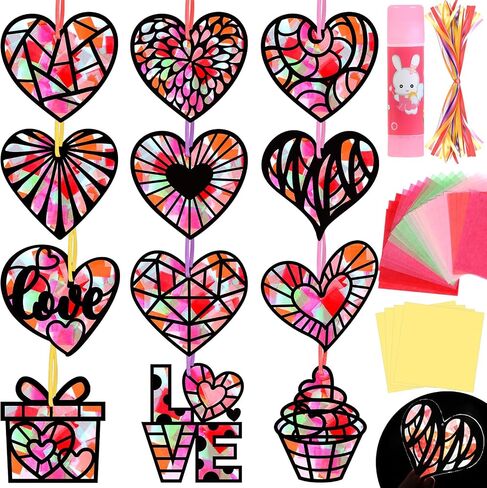 Qyeahkj 36PCS St Patrick's Day Suncatchers Paper Craft Set Saint Patrick DIY Shamrock Window Stained Glass Effect Paper for Window Art Classroom Crafts Creative Art Proiects Kids Party Favors Gift in Saudi Arabia