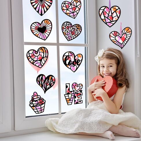 Qyeahkj 36PCS St Patrick's Day Suncatchers Paper Craft Set Saint Patrick DIY Shamrock Window Stained Glass Effect Paper for Window Art Classroom Crafts Creative Art Proiects Kids Party Favors Gift in Saudi Arabia